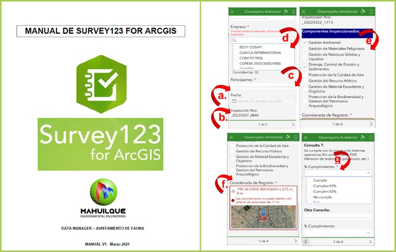 El Manual Survey es una guía ilustrativa creada por Mahuilque Ingeniería SpA para capacitar a los operadores de campo en el uso correcto de Survey123 for ArcGIS. Este manual cubre desde la descarga de la aplicación hasta la conexión y configuración para la toma de datos en campo.